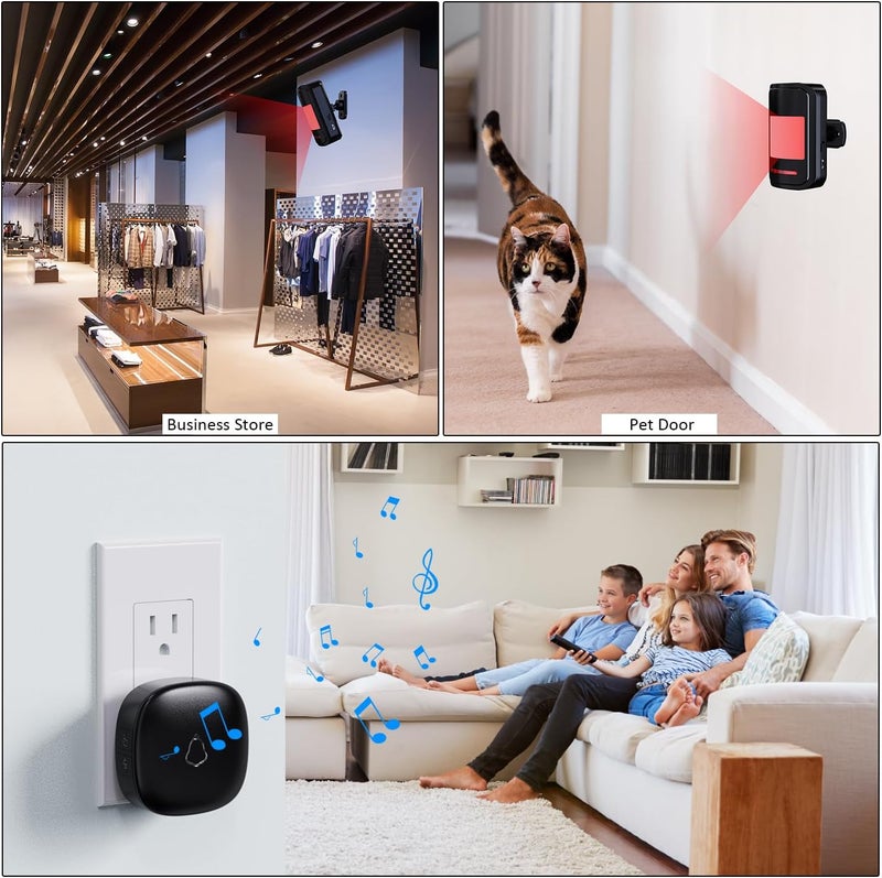 METAK Wireless Motion Sensor Alarm Indoor, 1 PIR Detector + 1 Receiver, Movement Activated Doorbell Chime for Home Doorway/Business Entry/Garage Security/Store Entrance, Pet/Elderly/Dementia Monitor (Black) - Image 5